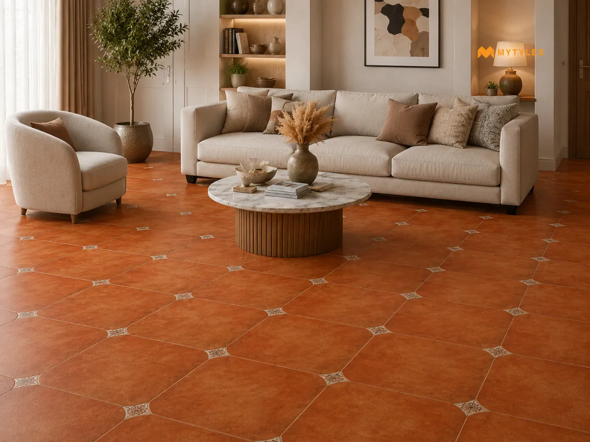 Terracotta Octagon Tiles in Living Room